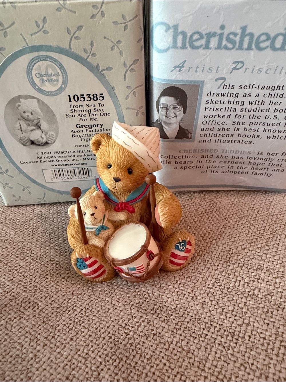 Cherished Teddies Patriotic Drummer Bear Figurine Gregory
